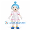 Girl Mascot Costume with Blue Hair and White Dress