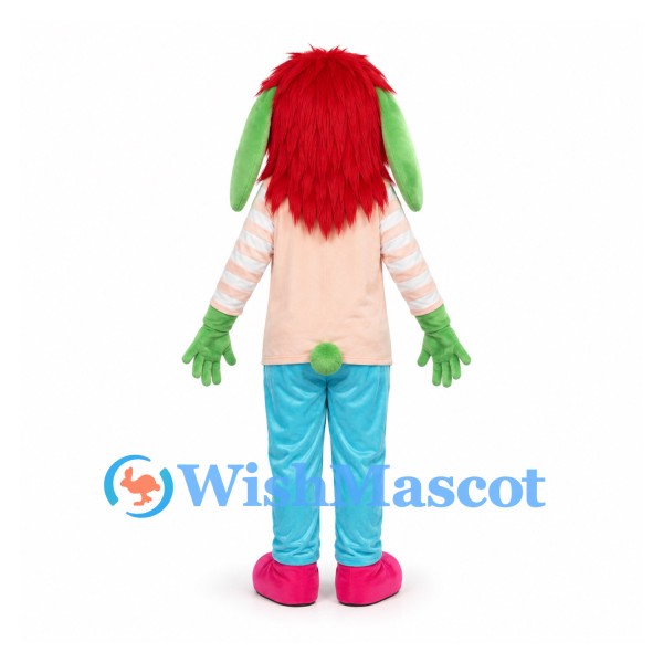 Monster Mascot Costume with Green Face and Long Red Hair