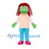 Monster Mascot Costume with Green Face and Long Red Hair