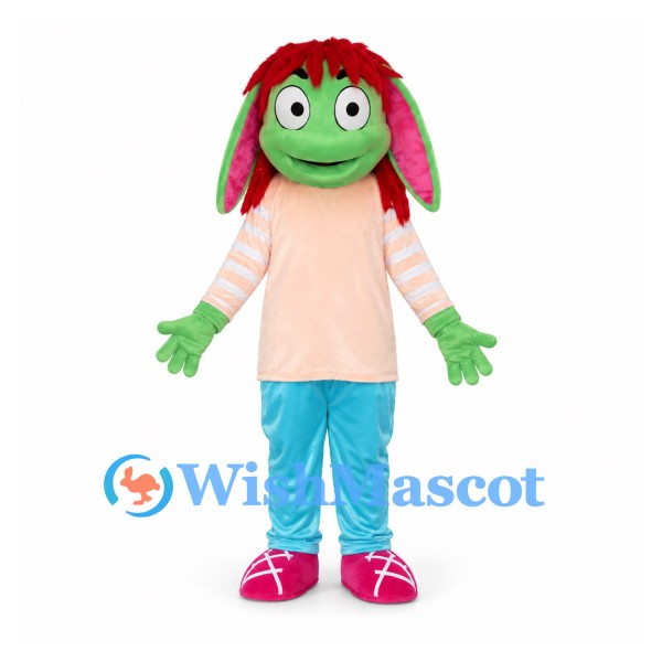 Monster Mascot Costume with Green Face and Long Red Hair