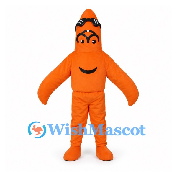 Starfish Mascot Costume in Orange with Black Goggles