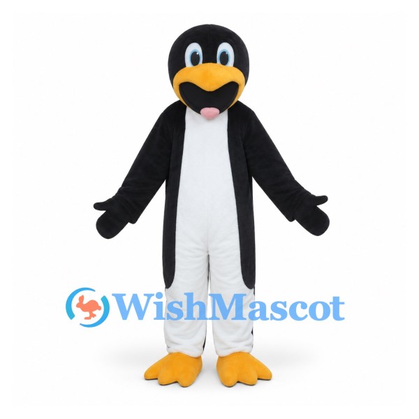 Penguin Mascot Costume in Black and White with Yellow Beak
