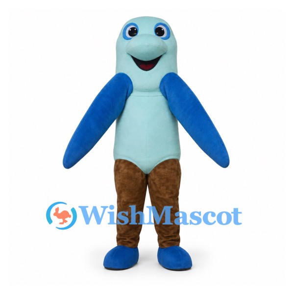 Bird Mascot Costume in Blue with Brown Pants