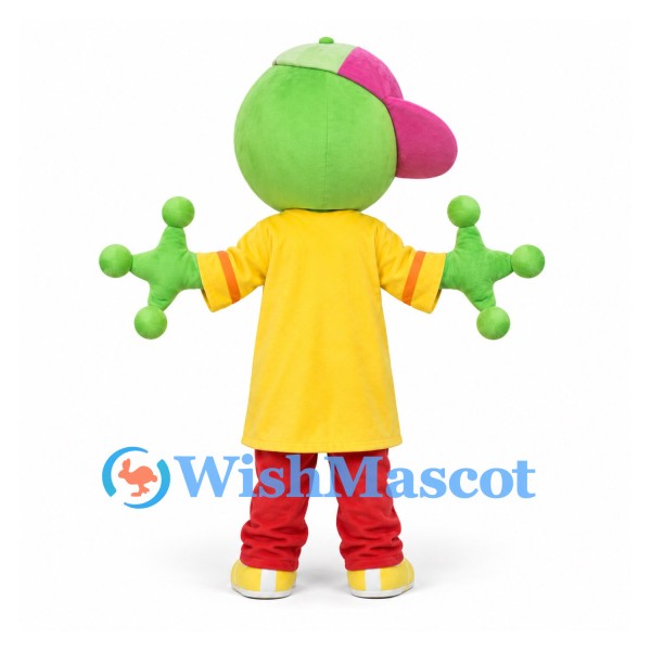 Alien Mascot Costume in Green with Yellow Shirt and Red Pants