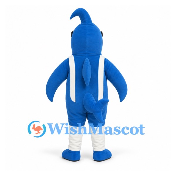 Shark Mascot Costume in Blue with Goggles and Bow Tie