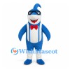 Shark Mascot Costume in Blue with Goggles and Bow Tie
