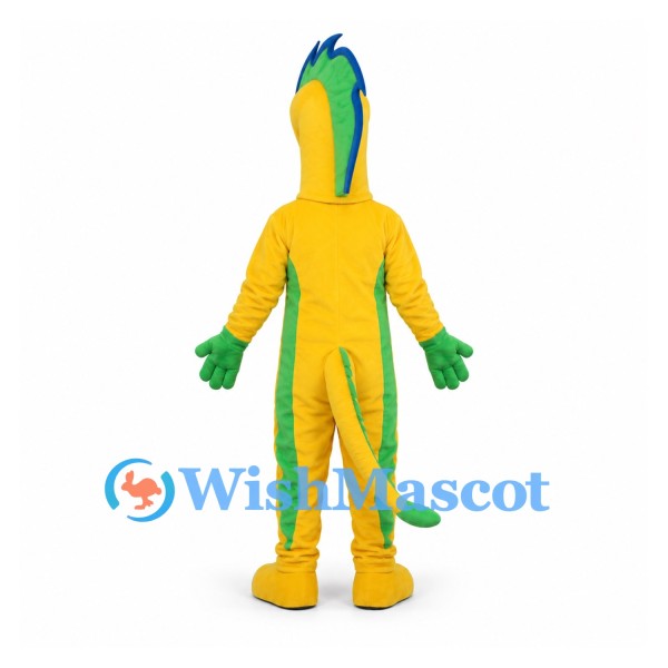 Dragon Mascot Costume in Yellow with Green Mane and Tail
