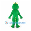 Dinosaur Mascot Costume in Green with Yellow Belly and Orange Horns