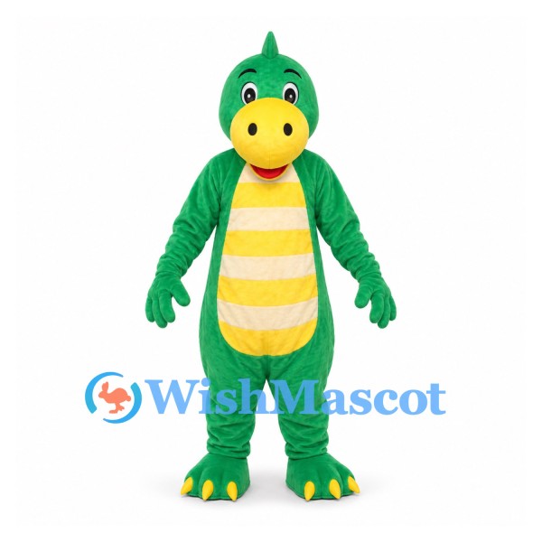 Dinosaur Mascot Costume in Green with Striped Yellow Belly