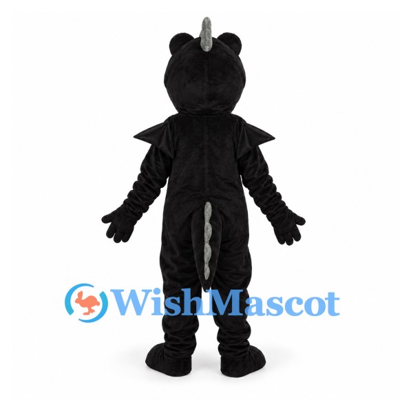 Dragon Mascot Costume in Black with Gray Belly and Horn