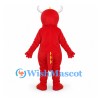 Dragon Mascot Costume in Red with Yellow Belly and White Horns