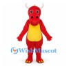 Dragon Mascot Costume in Red with Yellow Belly and White Horns