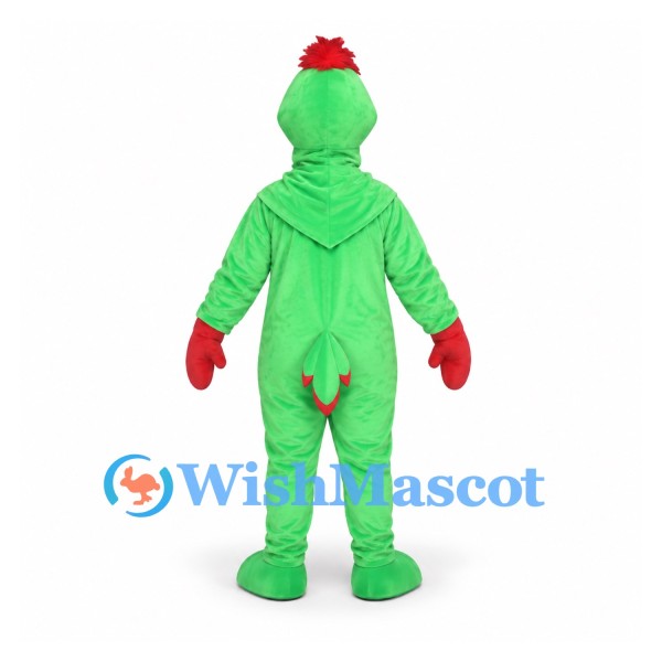 Chicken Mascot Costume in Green with Yellow Belly and Red Comb