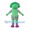 Dinosaur Mascot Costume in Green with Purple Spots and Bow