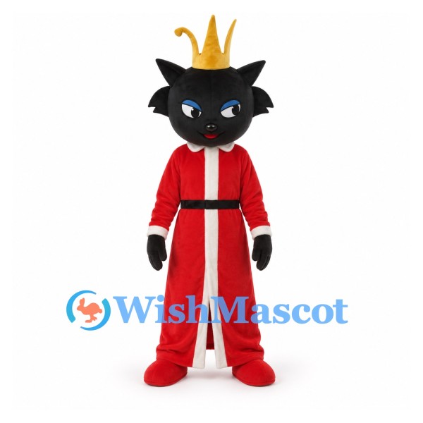 Cat Mascot Costume with Gold Crown and Red King Robe