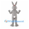 Rabbit Mascot Costume in Gray with White Belly and Red Nose
