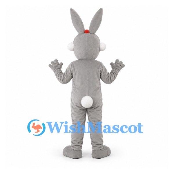Rabbit Mascot Costume in Gray with White Belly and Red Nose