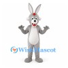 Rabbit Mascot Costume in Gray with White Belly and Red Nose