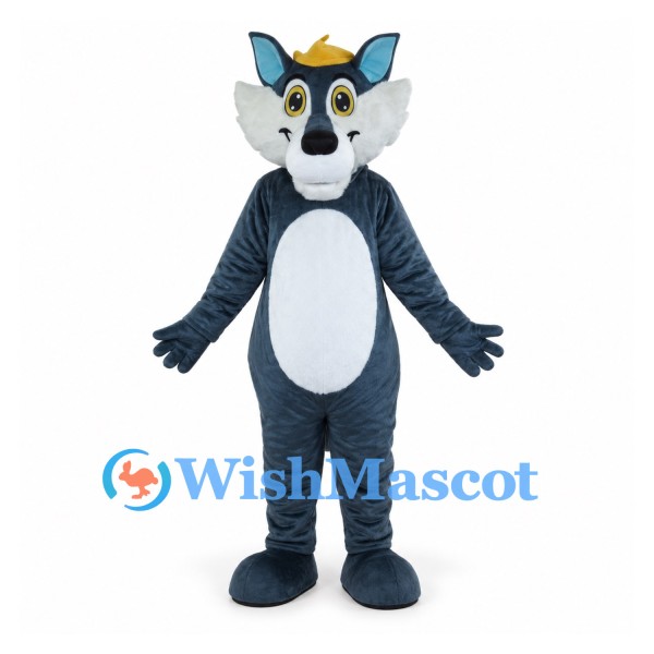 Wolf Mascot Costume in Blue Gray with White Muzzle and Belly