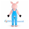 Pig Mascot Costume in Pink with Light Blue Overalls