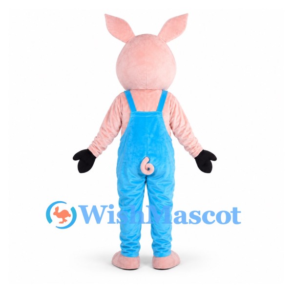 Pig Mascot Costume in Pink with Light Blue Overalls