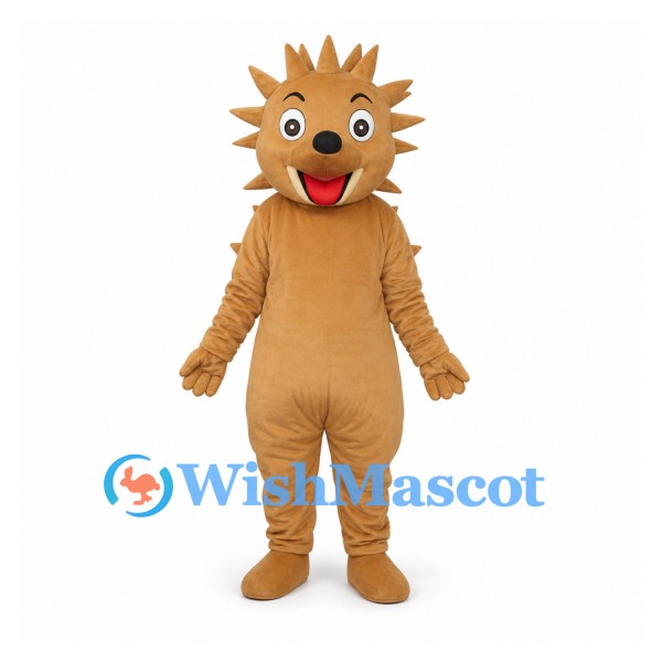 Hedgehog Mascot Costume in Tan with Spiky Head and Back