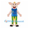 Pig Mascot Costume with Blue Floral Vest and Striped Pants