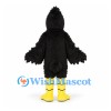 Bird Mascot Costume in Black with Shaggy Feathers and Yellow Legs