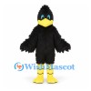 Bird Mascot Costume in Black with Shaggy Feathers and Yellow Legs