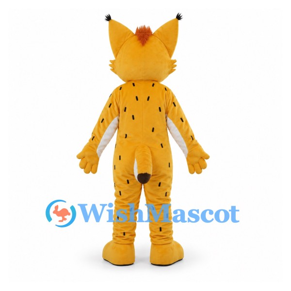 Lynx Mascot Costume in Gold with Spotted Body and Tufted Ears