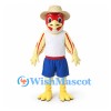 Rooster Mascot Costume with Straw Hat and Blue Shorts