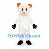 Sheep Mascot Costume in White with Golden Curled Horns