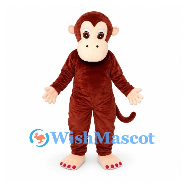Monkey Mascot Costume in Brown with Beige Face and Long Tail