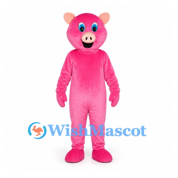 Bear Mascot Costume in Bright Pink with Blue Eyes