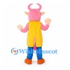 Alien Mascot Costume with Pink Horned Head and Yellow Vest