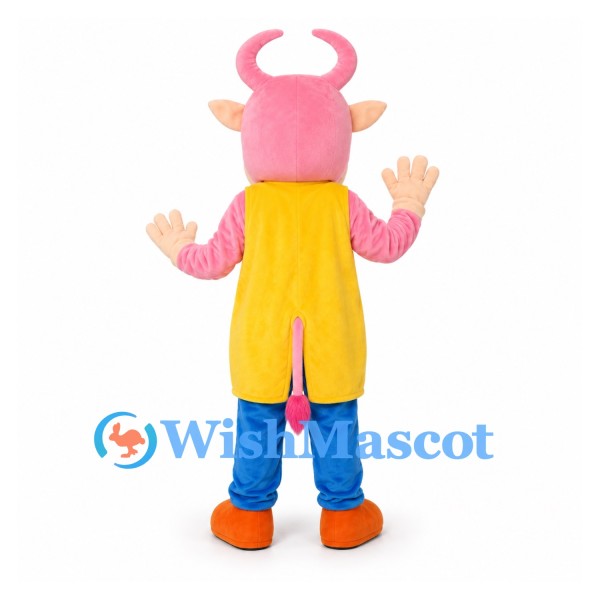 Alien Mascot Costume with Pink Horned Head and Yellow Vest