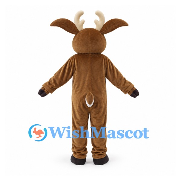 Deer Mascot Costume in Brown with White Belly and Cream Antlers