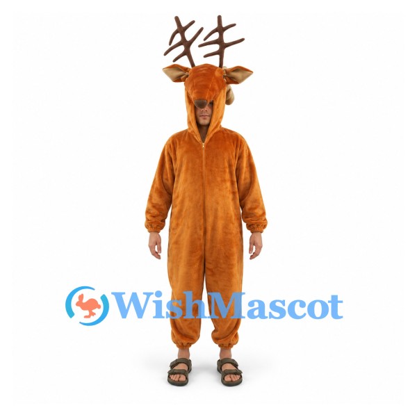 Reindeer Mascot Costume in Brown with Open Face Hood