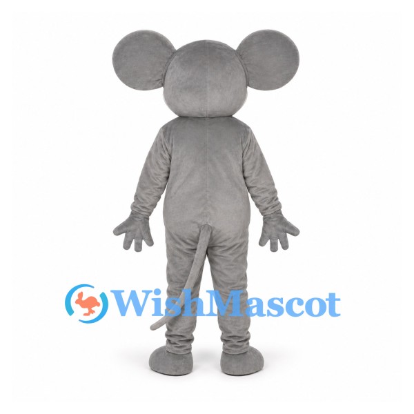 Mouse Mascot Costume in Gray with Pink Nose and Long Tail