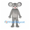 Mouse Mascot Costume in Gray with Pink Nose and Long Tail