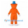 Bear Mascot Costume in Orange with Blue Top Hat and Scarf