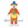 Bear Mascot Costume in Orange with Blue Top Hat and Scarf