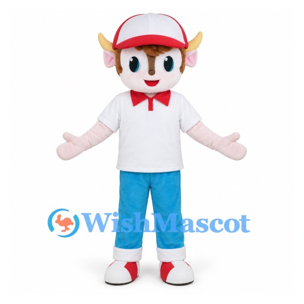 Boy Mascot Costume with White Cap and Red Bow Tie