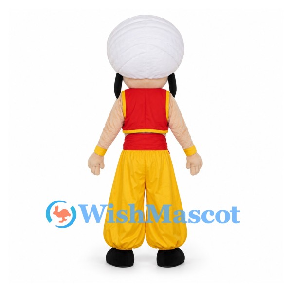 Man Mascot Costume with White Turban and Red and Yellow Outfit
