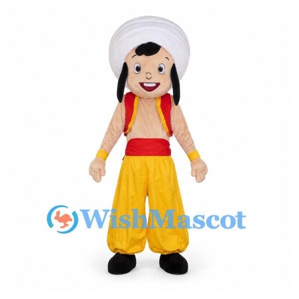 Man Mascot Costume with White Turban and Red and Yellow Outfit