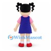 Girl Mascot Costume with Black Pigtails and Purple Apron Dress