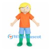 Boy Mascot Costume with Yellow Hair and Orange Shirt