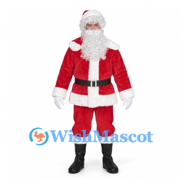 Santa Claus Mascot Costume with Red Suit and White Beard