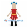 Girl Mascot Costume with Blue Hair Buns and Red Dress