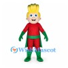 Superhero Mascot Costume with Yellow Hair and Green Cape